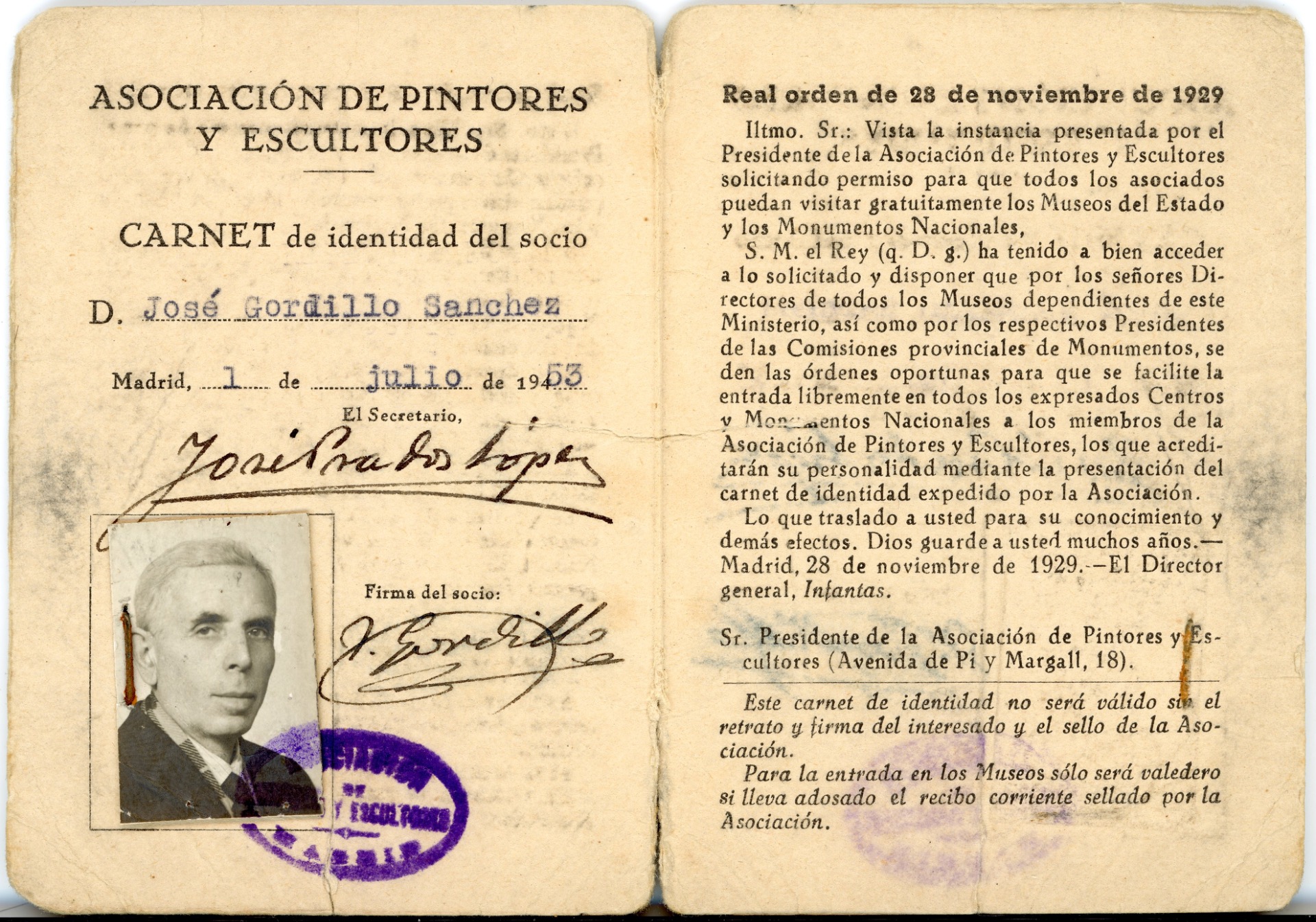 Carnet de la Asociación de pintores y escultores (1953)